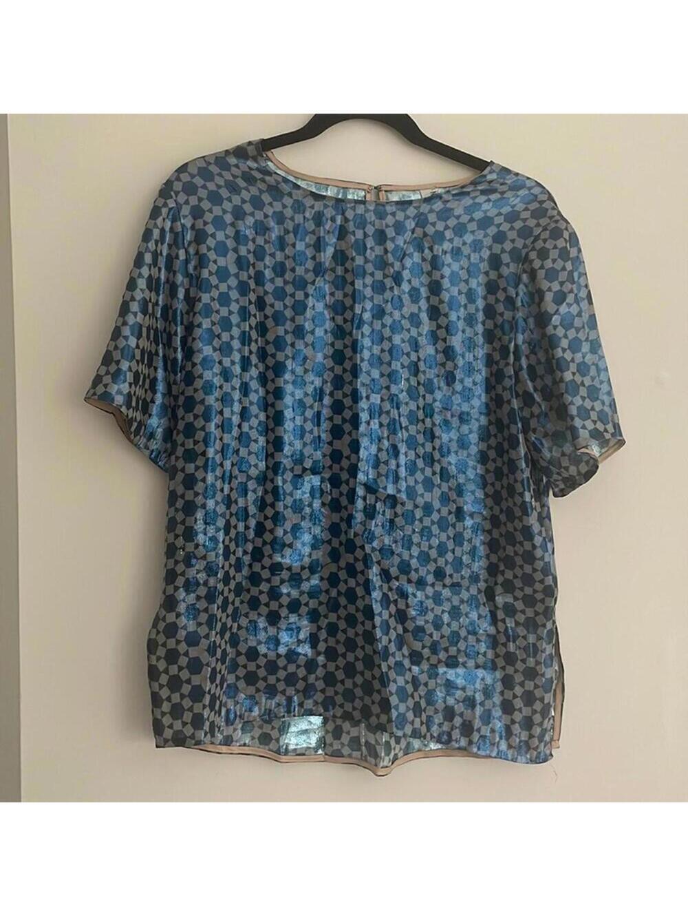 TiA CiBANi Metallic Sheen See Through Geometric Floral Blouse Shirt Top